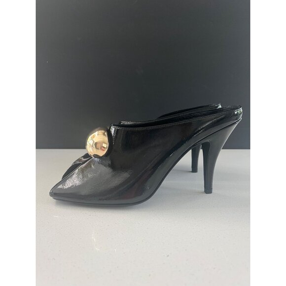 JEFFREY CAMPBELL CHEEKY O PEEP TOE BLACK PATENT HEELS SLIDE SIZE 9.5 - Picture 4 of 9
